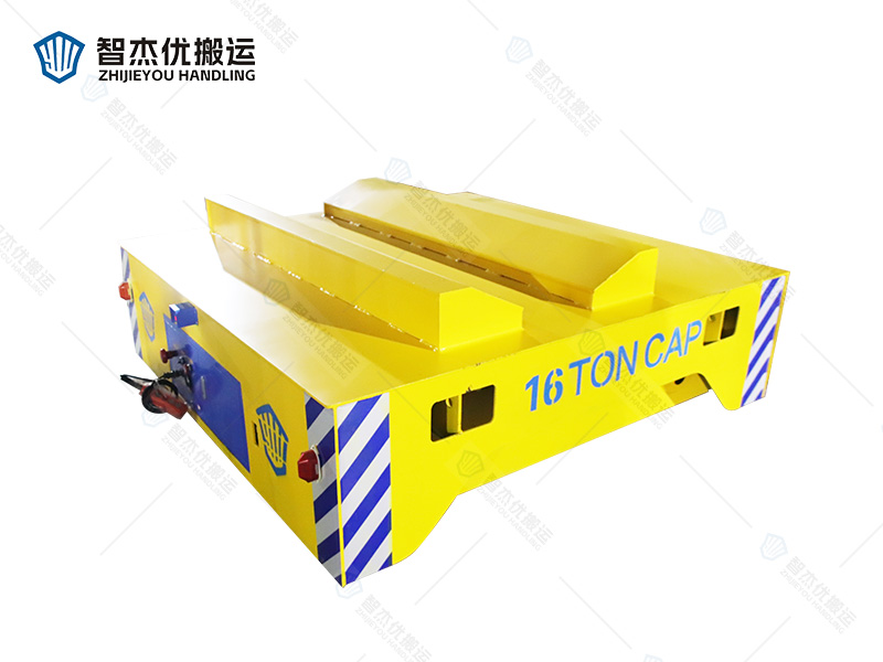 16噸鋼卷轉(zhuǎn)運(yùn)蓄電池?zé)o軌電動(dòng)平車 臺(tái)面加裝V型架